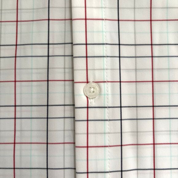 Mizzen Main Men's Large Trim Fit Stretch White Tartan Plaid Button Front Shirt - Picture 4 of 8